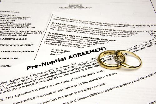 Pre-nuptial agreement with wedding bands.
